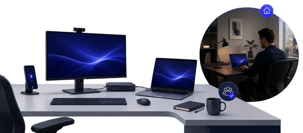 Arbeitsplatz mit Monitor und Laptop im Unternehmen Arbeitsplatz mit Monitor und Laptop im Unternehmen