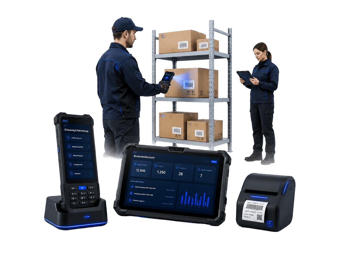 Technik-Set für Lager und Logistik: Tablet, Scanner und Drucker mieten Technik-Set für Lager und Logistik: Tablet, Scanner und Drucker mieten
